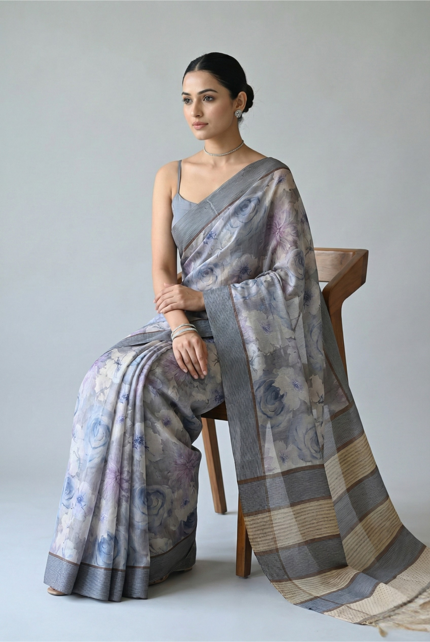 Rohini Bloom Semi Tussar Saree Blue featured