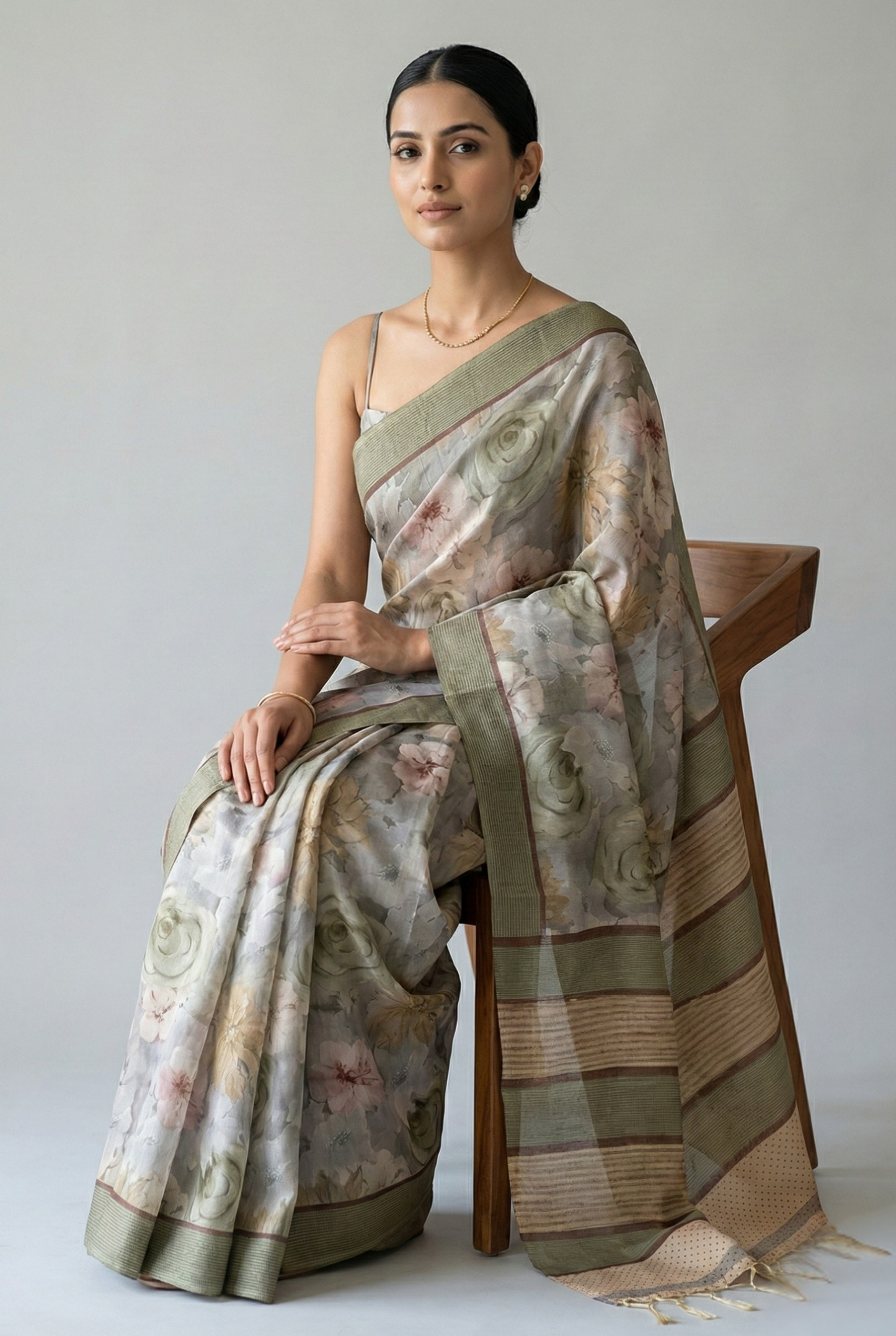 Rohini Bloom Semi Tussar Saree Green featured