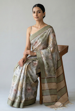 Load image into Gallery viewer, Rohini Bloom Semi Tussar Saree Green featured