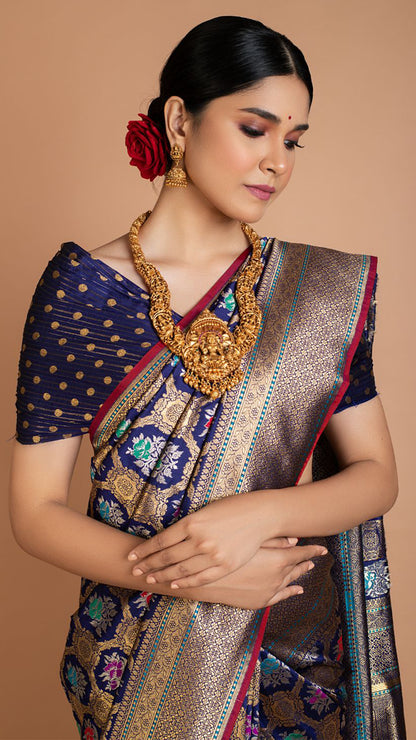 Royal Blue Floral Banarasi Silk Saree Saree