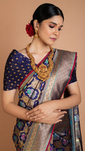 Load image into Gallery viewer, Royal Blue Floral Banarasi Silk Saree Saree