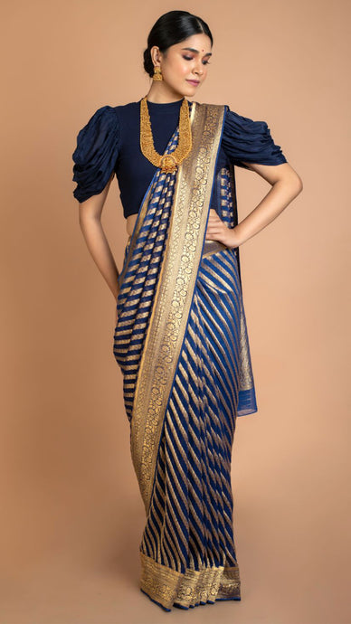Royal Blue Stripes Saree Saree