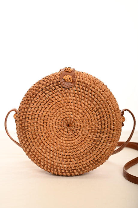 Brown Round Rattan Bag Clutch