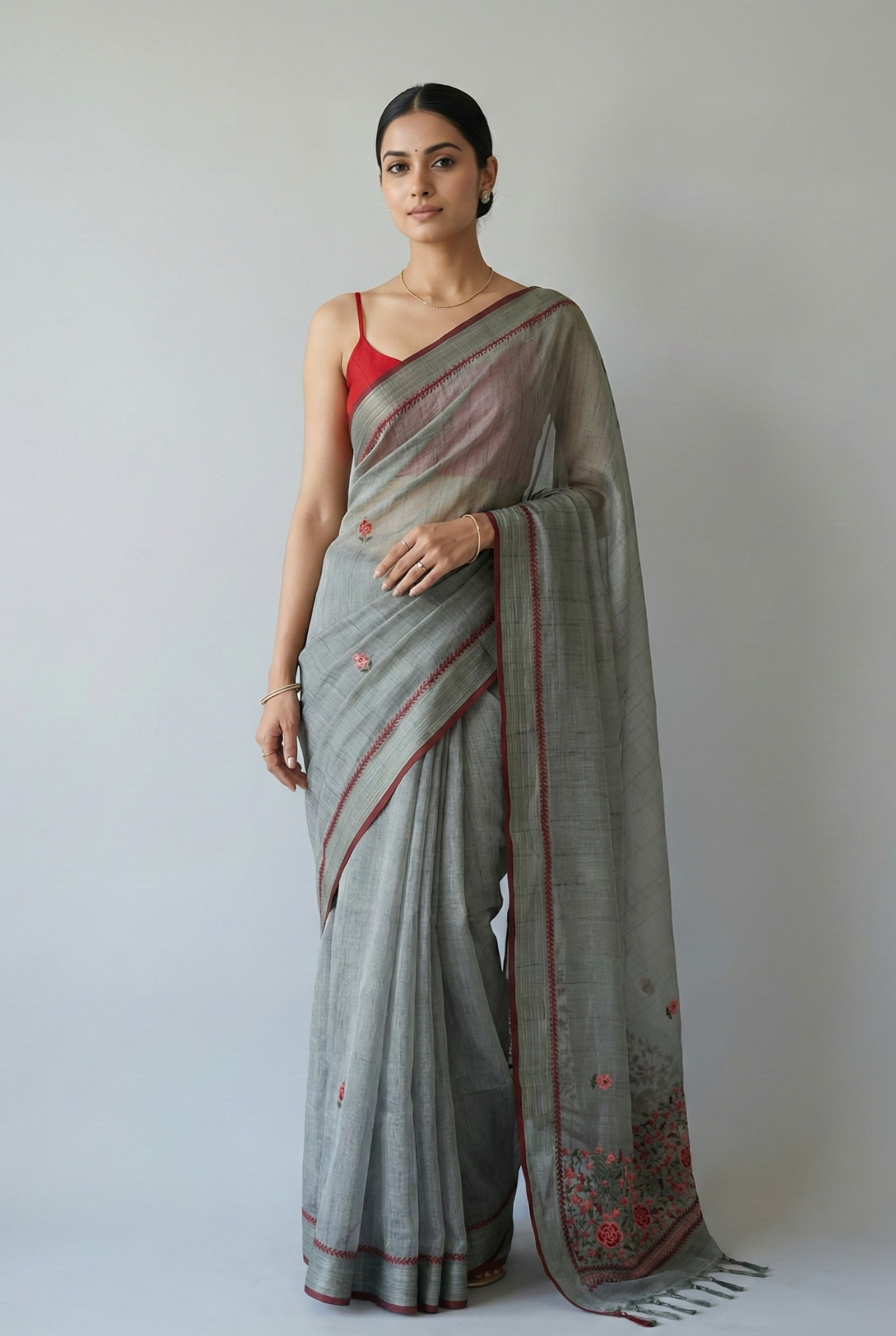 Triveni Linen Tissue saree Mehendi Green Saree featured