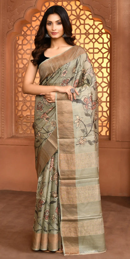 Aria Grace Saree Muted Sage Green featured
