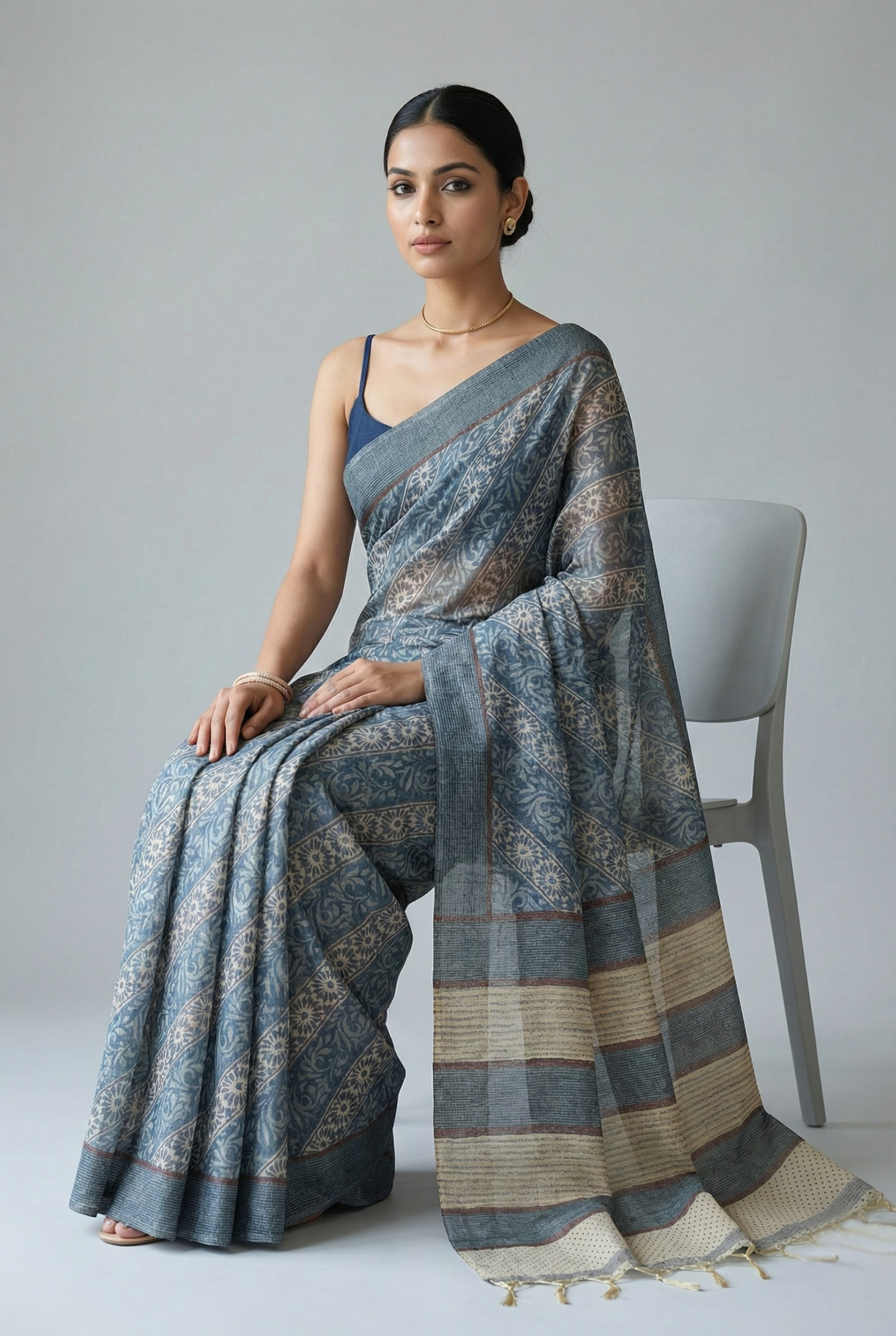 Vanika Veil Semi Tussar Saree Blue featured remove