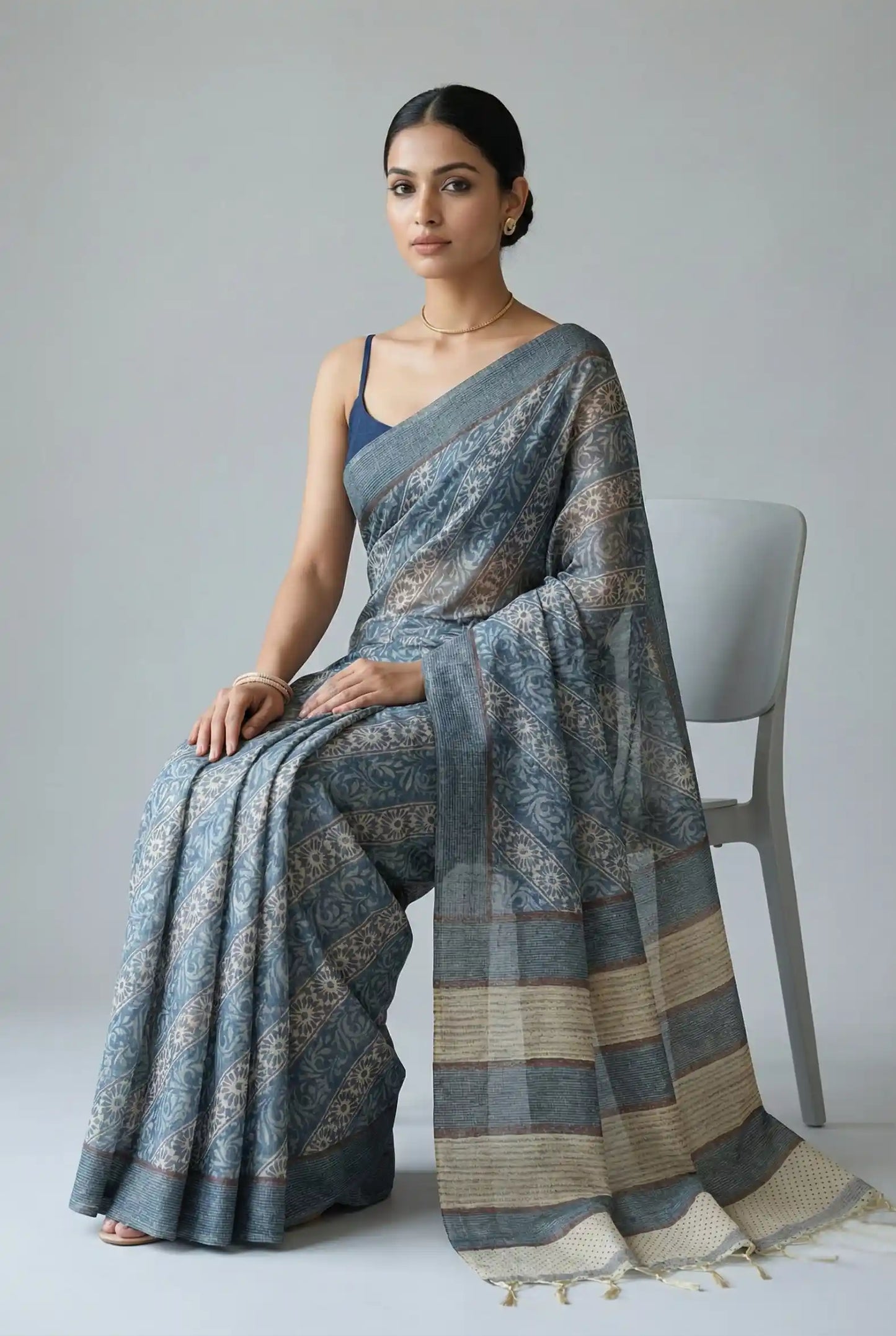 Vanika Veil Semi Tussar Saree Blue featured