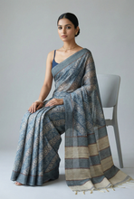 Load image into Gallery viewer, Vanika Veil Semi Tussar Saree Blue featured