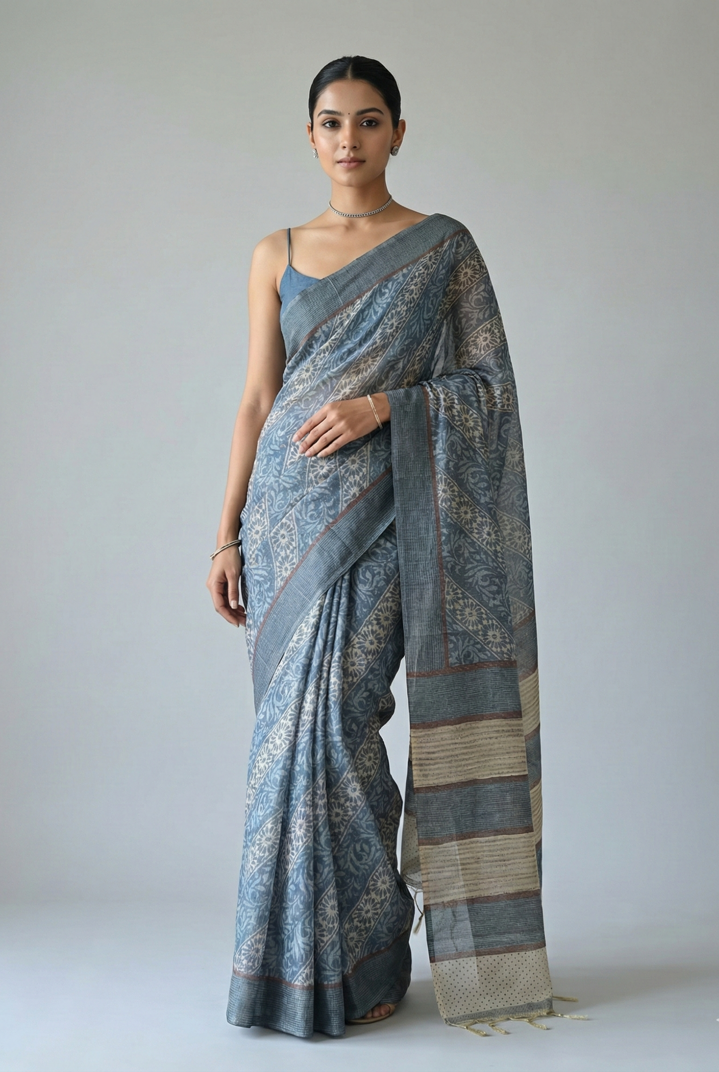 Vanika Veil Semi Tussar Saree Blue featured
