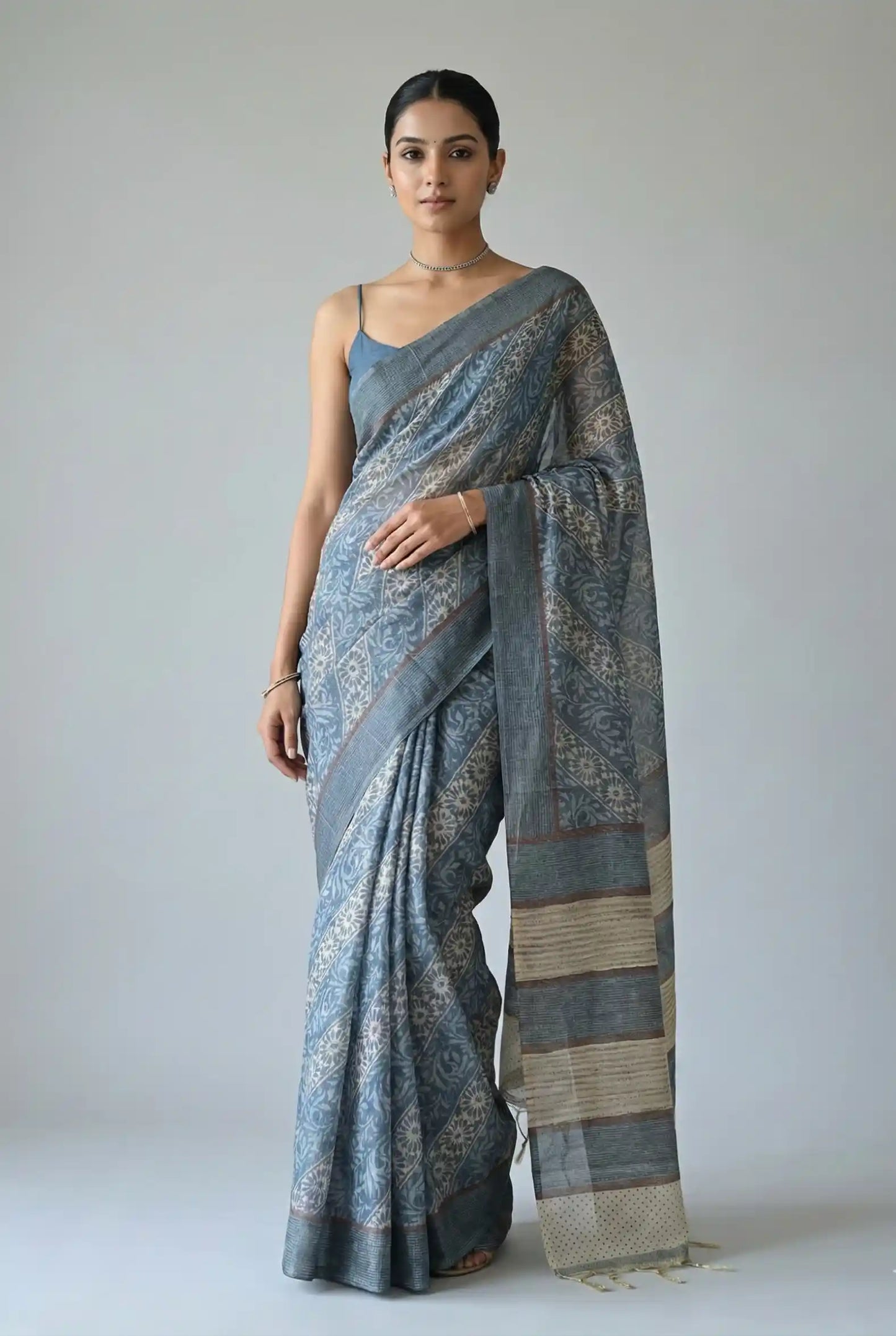 Vanika Veil Semi Tussar Saree Blue featured