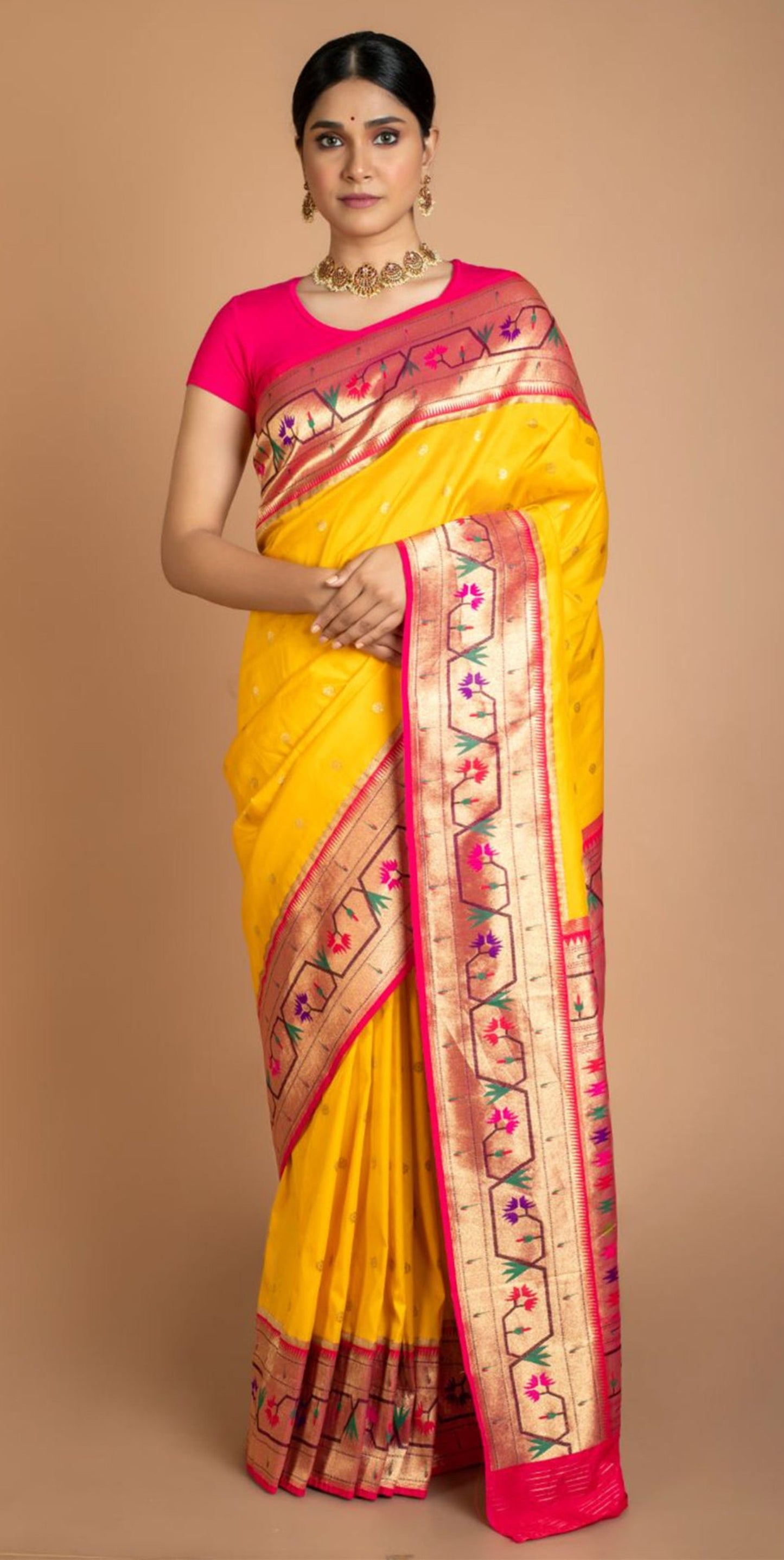 Yellow Paithani Border Saree Saree