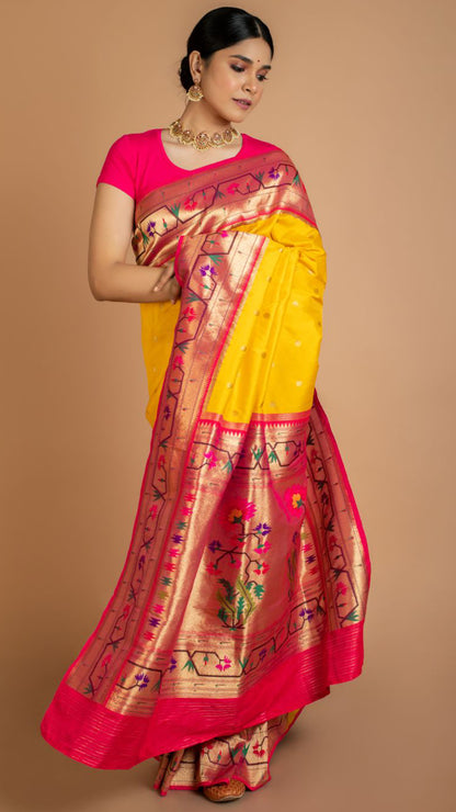 Yellow Paithani Border Saree Saree