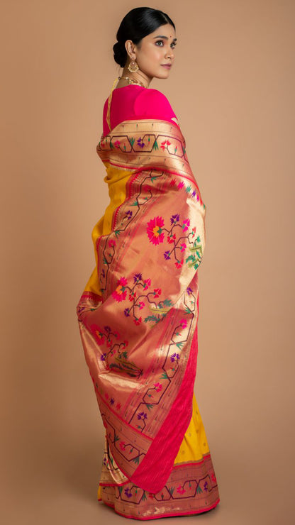 Yellow Paithani Border Saree Saree