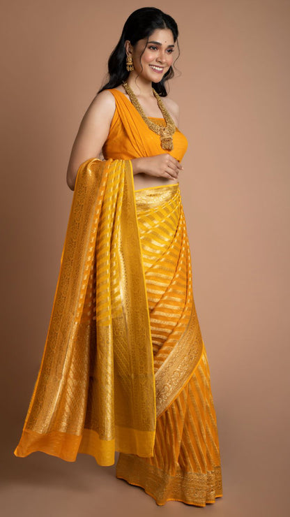 Yellow Stripes Saree Saree