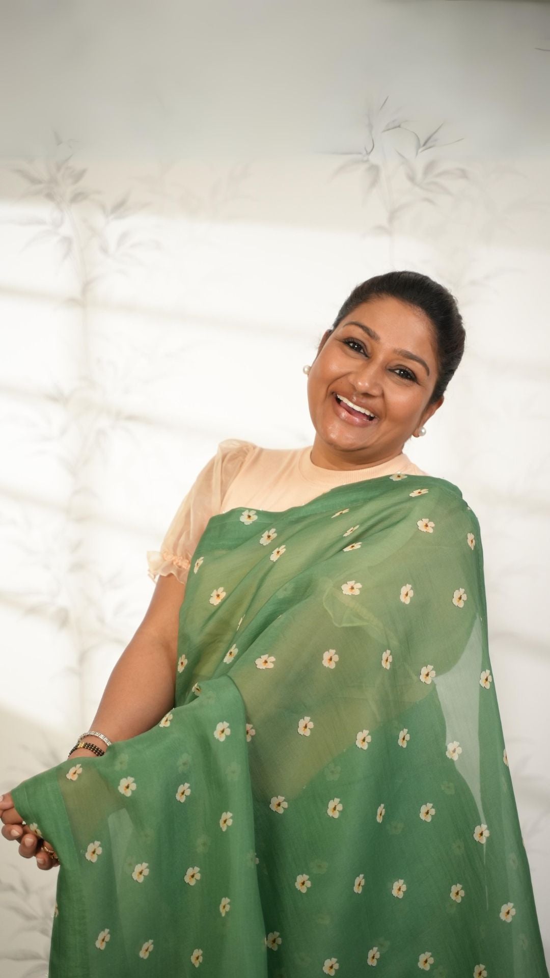 Green Organza Saree with Floral Pattern Saree