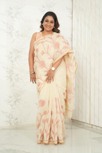 Load image into Gallery viewer, Sunflower Scallop Linen Shimmer Saree Peach featured