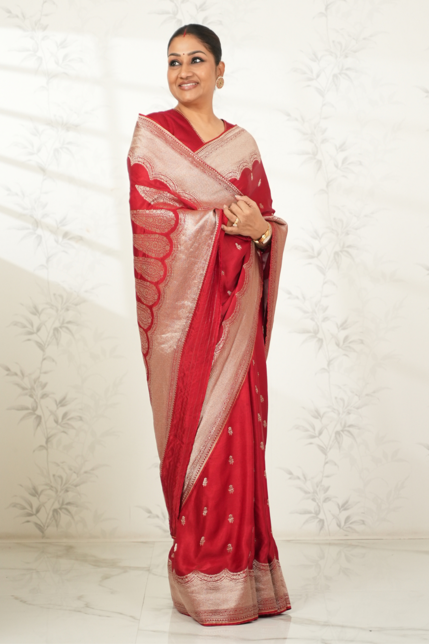 Maroon Mashru Satin Saree with Zari Work Saree