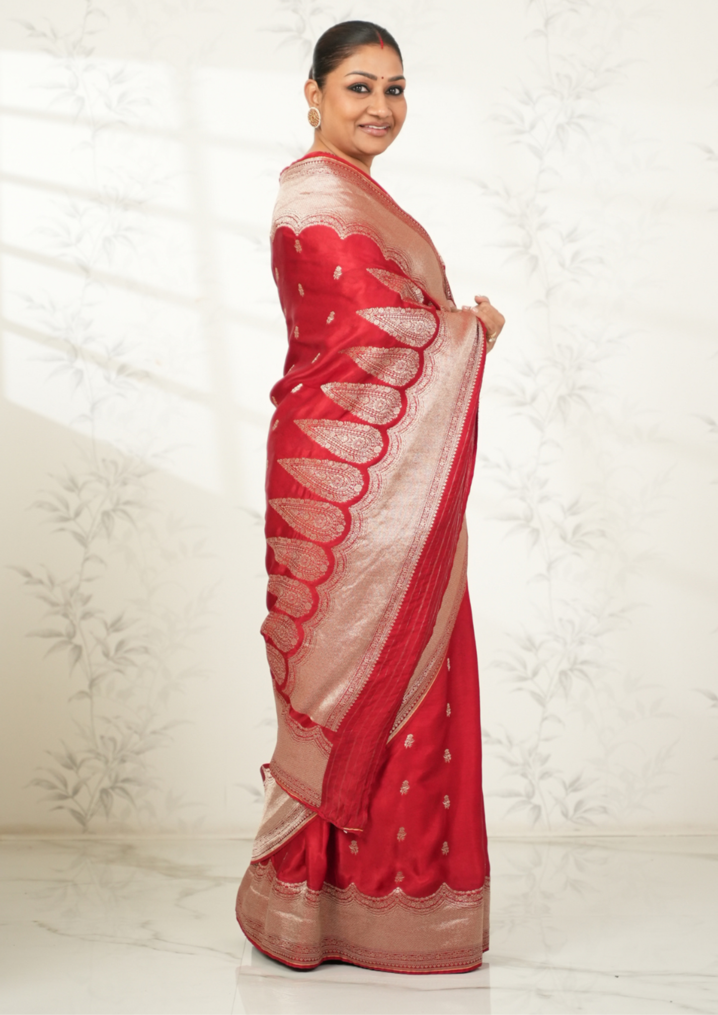 Maroon Mashru Satin Saree with Zari Work Saree