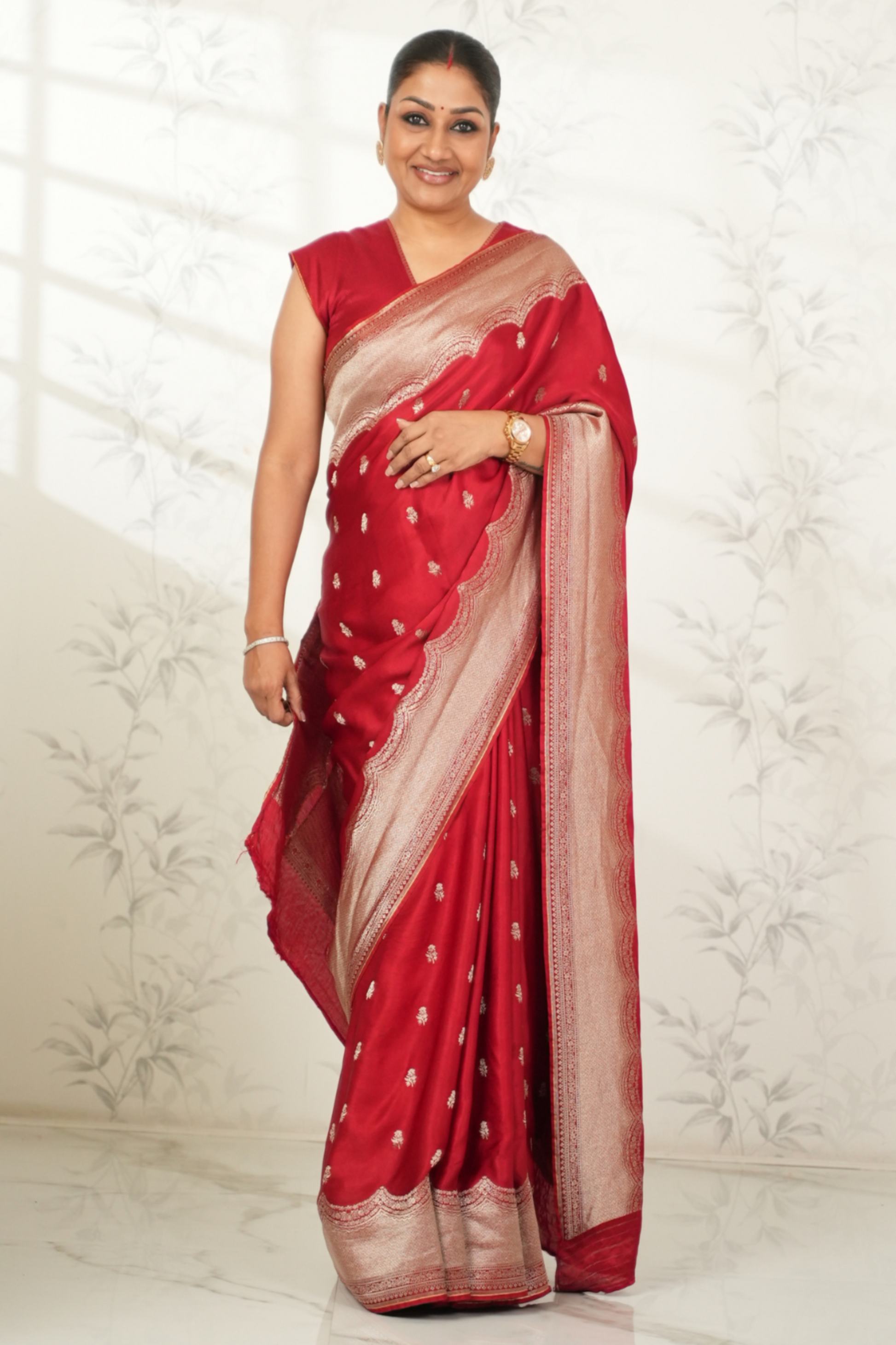 Maroon Mashru Satin Saree with Zari Work Saree