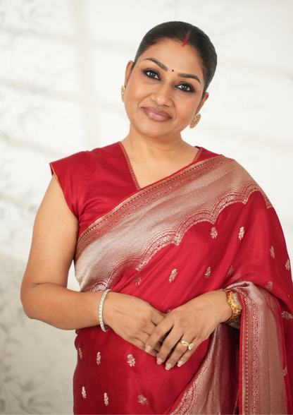 Maroon Mashru Satin Saree with Zari Work Saree