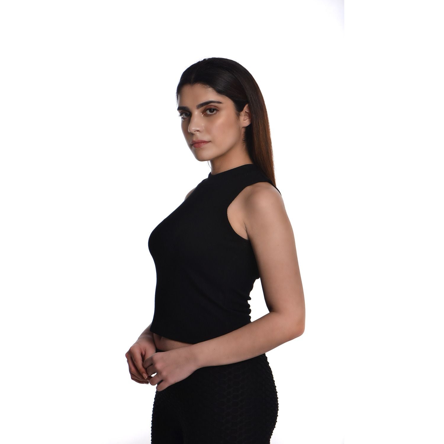 Sleeveless Hosiery Blouses - Black - Blouse featured