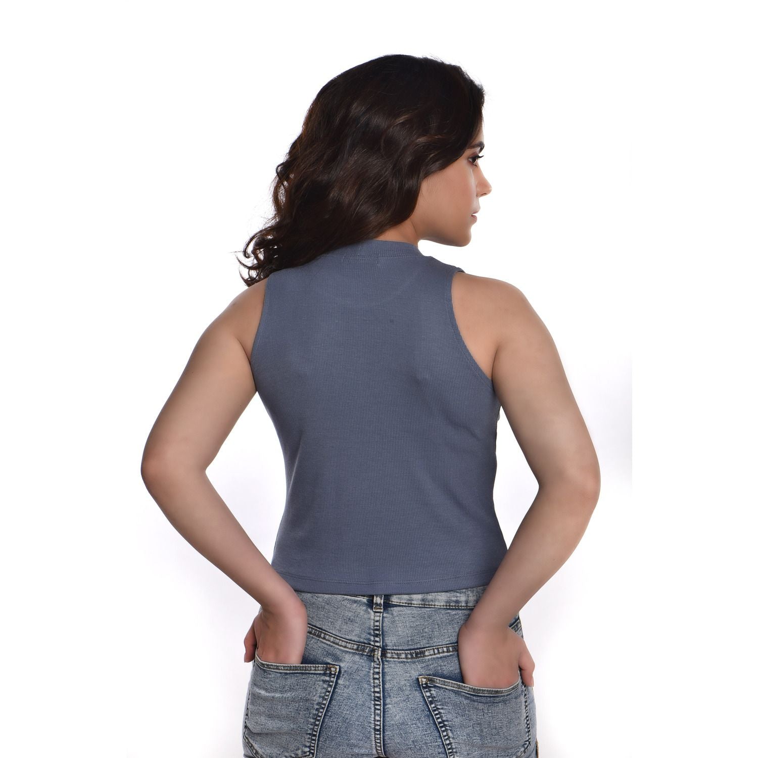 Sleeveless Hosiery Blouses - Brilliant Blue - Blouse featured