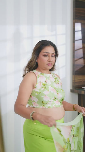 Lettuce Green Chiffon Silk Saree Video