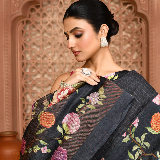Avni: Zari Check Floral Silk Saree featured common