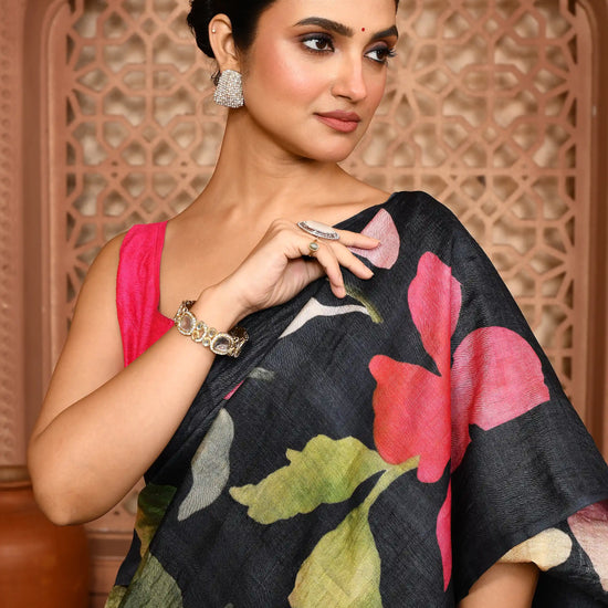 Raatrani Noir Tussar Silk Saree featured