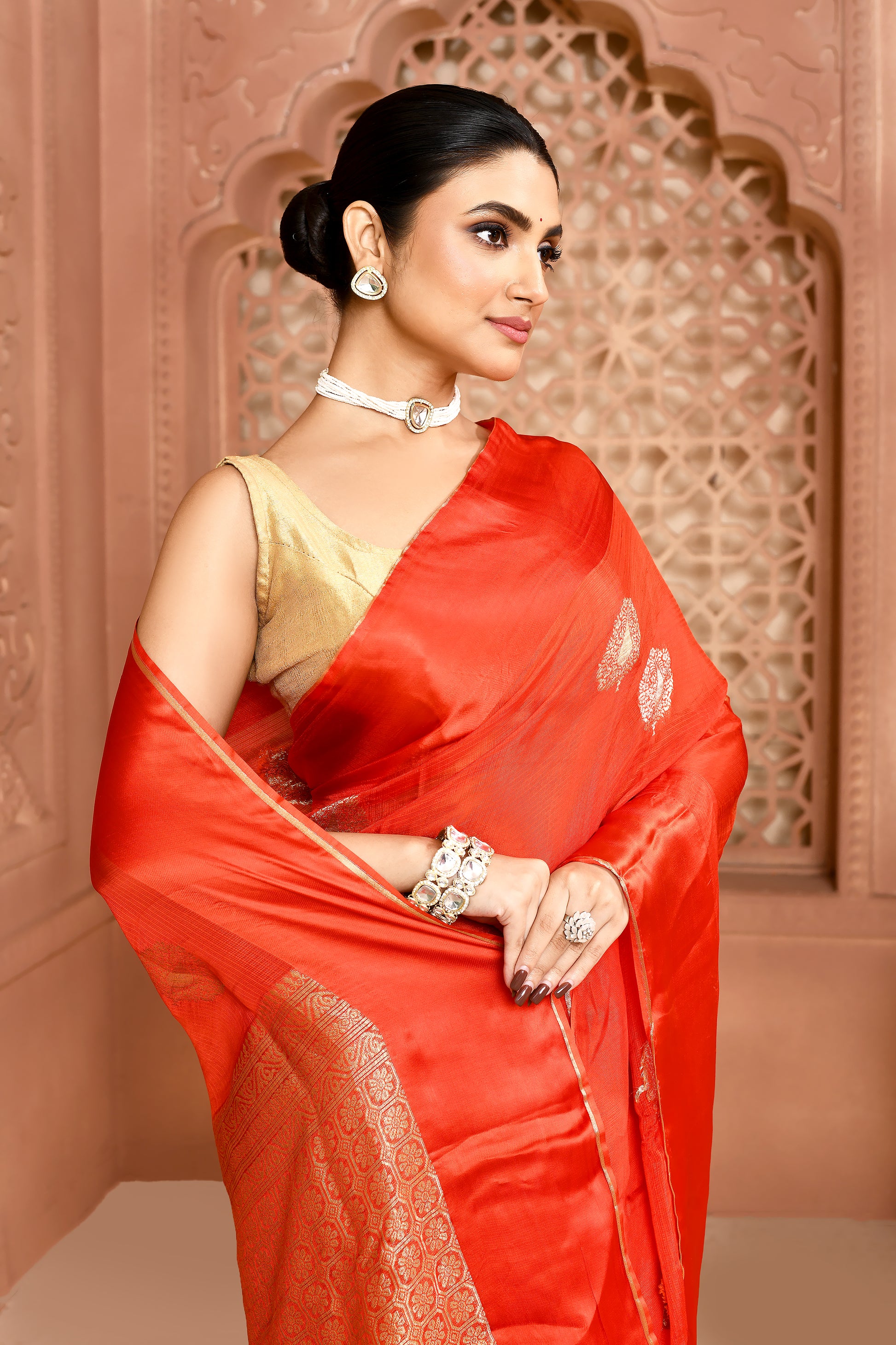 Banarasi Pallu Silk Kota Saree Red Saree featured