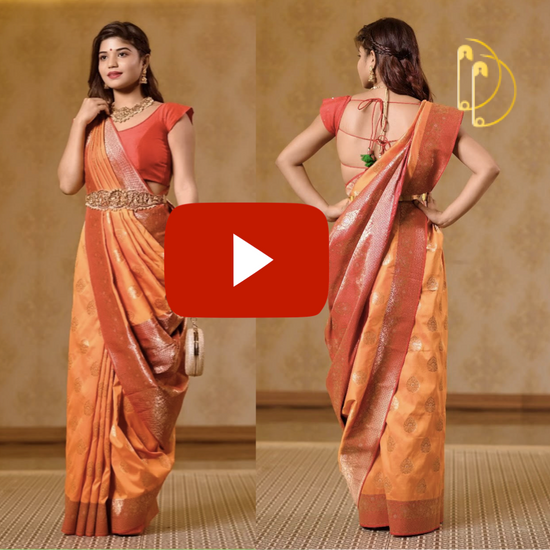 Kesar and Red Saree with Zari Bootas and Heavy Border Saree