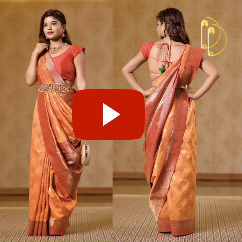 Kesar and Red Saree with Zari Bootas and Heavy Border Saree