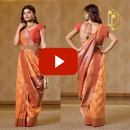 Kesar and Red Saree with Zari Bootas and Heavy Border Saree