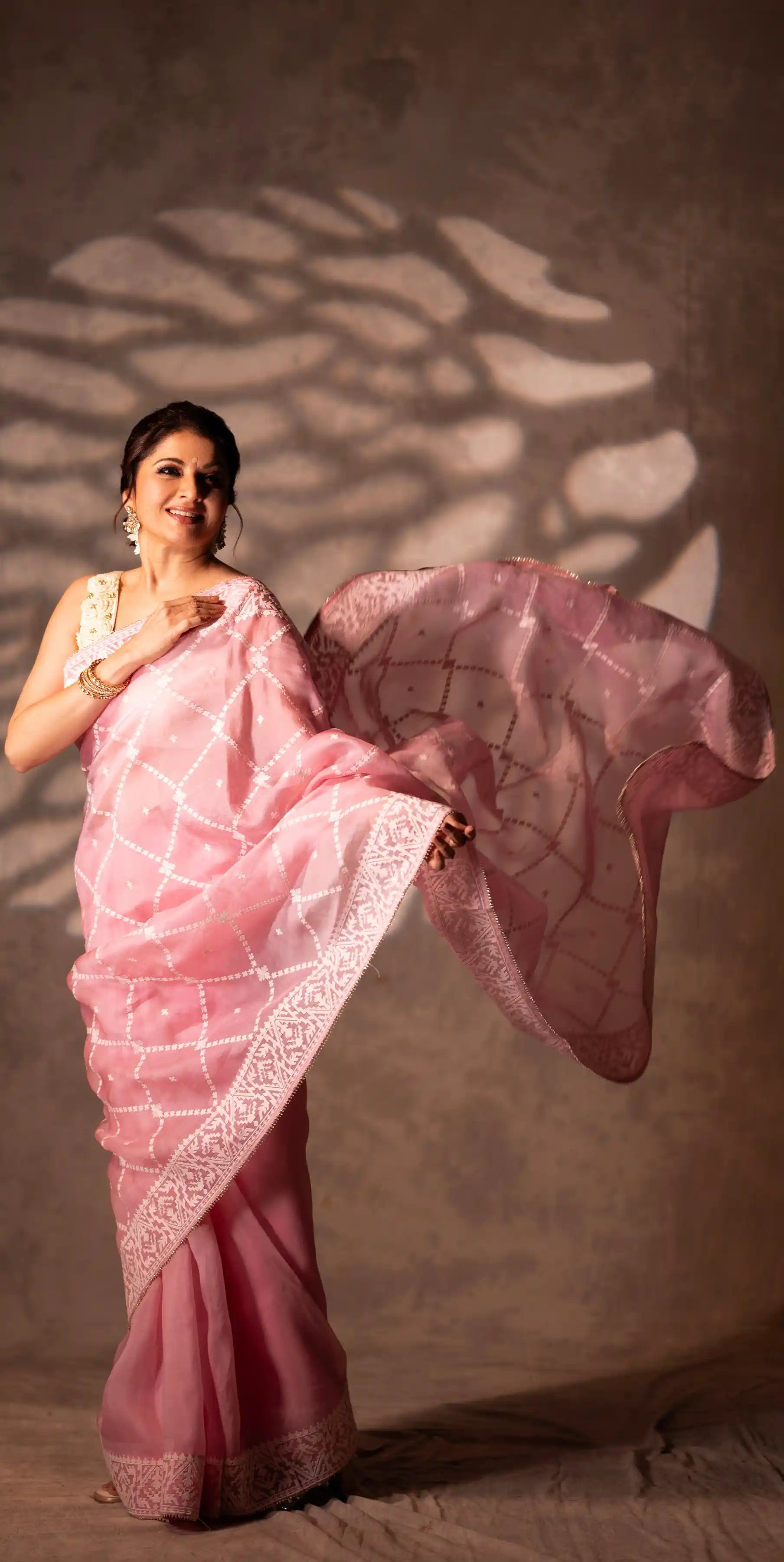 Baby Pink Organza Saree with Thread work Saree featured