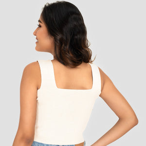 Square Neck Blouse - White - Blouse featured