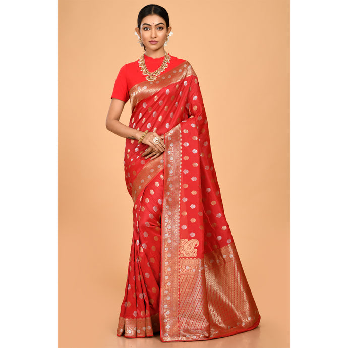 Elegant red pure cotton silk Saree Saree