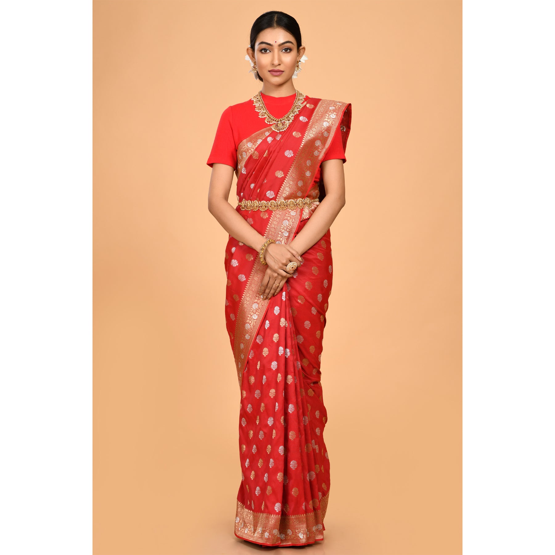 Elegant red pure cotton silk Saree Saree