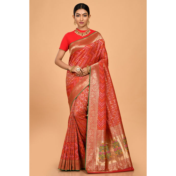 Red Bandhani Saree Saree