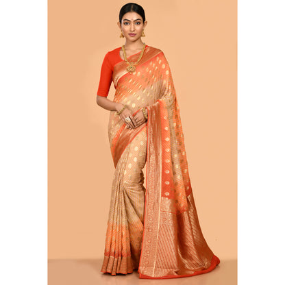 Ivory beige and orange Bandhani Saree Saree