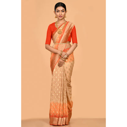 Ivory beige and orange Bandhani Saree Saree