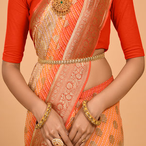 Ivory beige and orange Bandhani Saree Saree