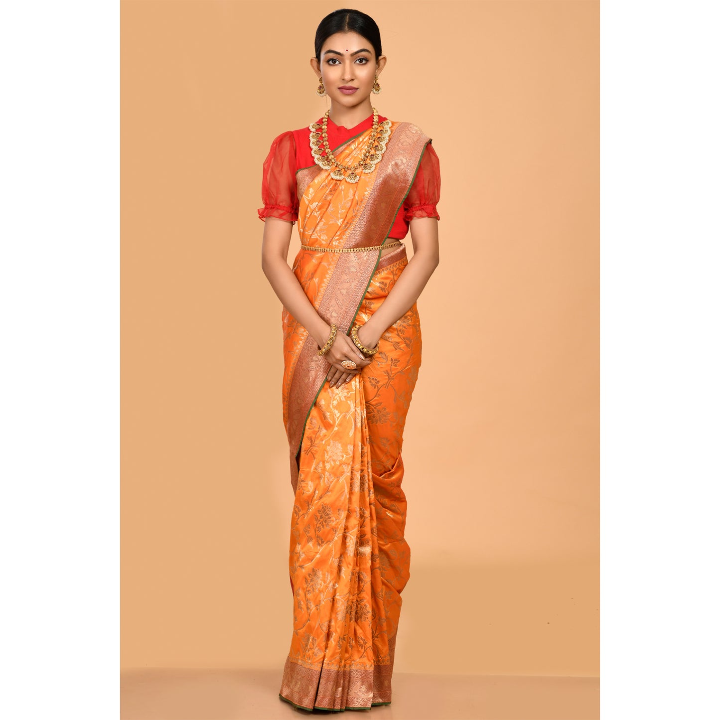 Flower motifs covering Bandhani Saree Saree