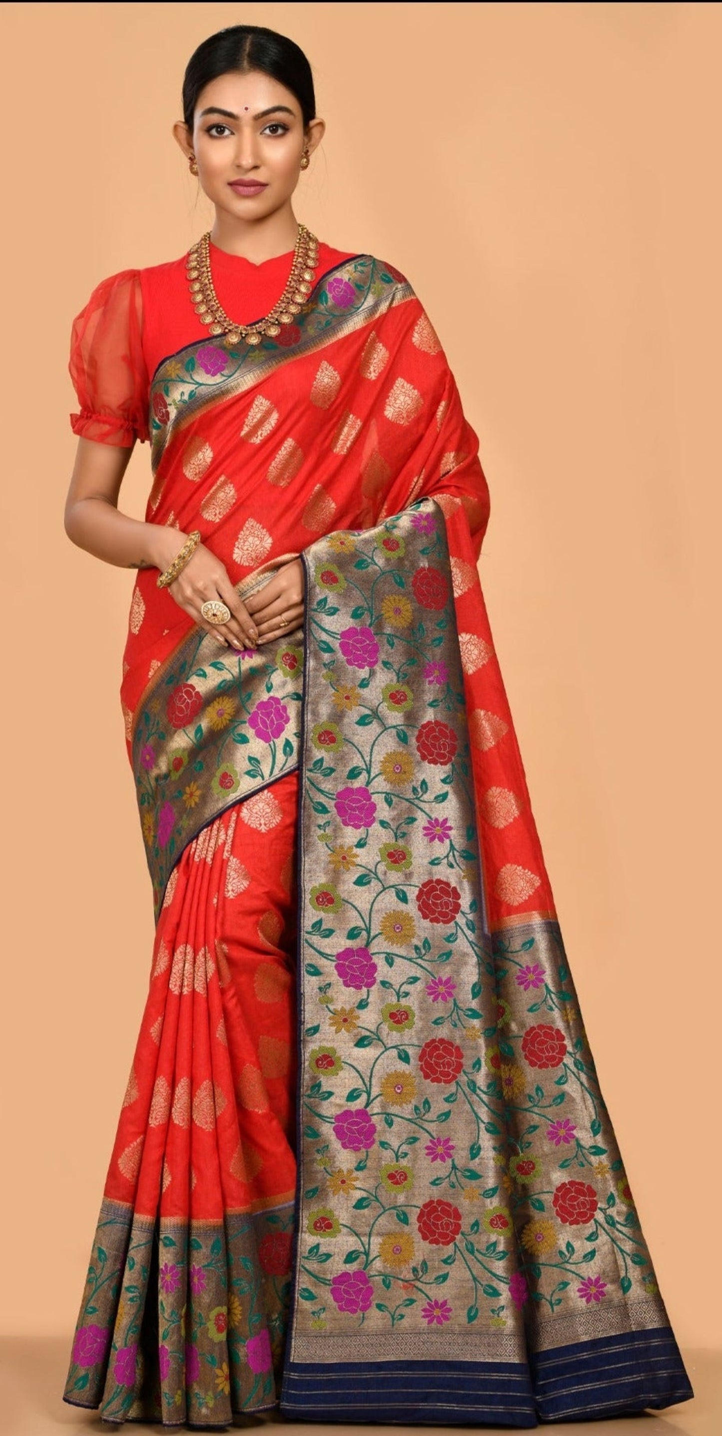Red Banarasi Powerloom Silk Saree Saree