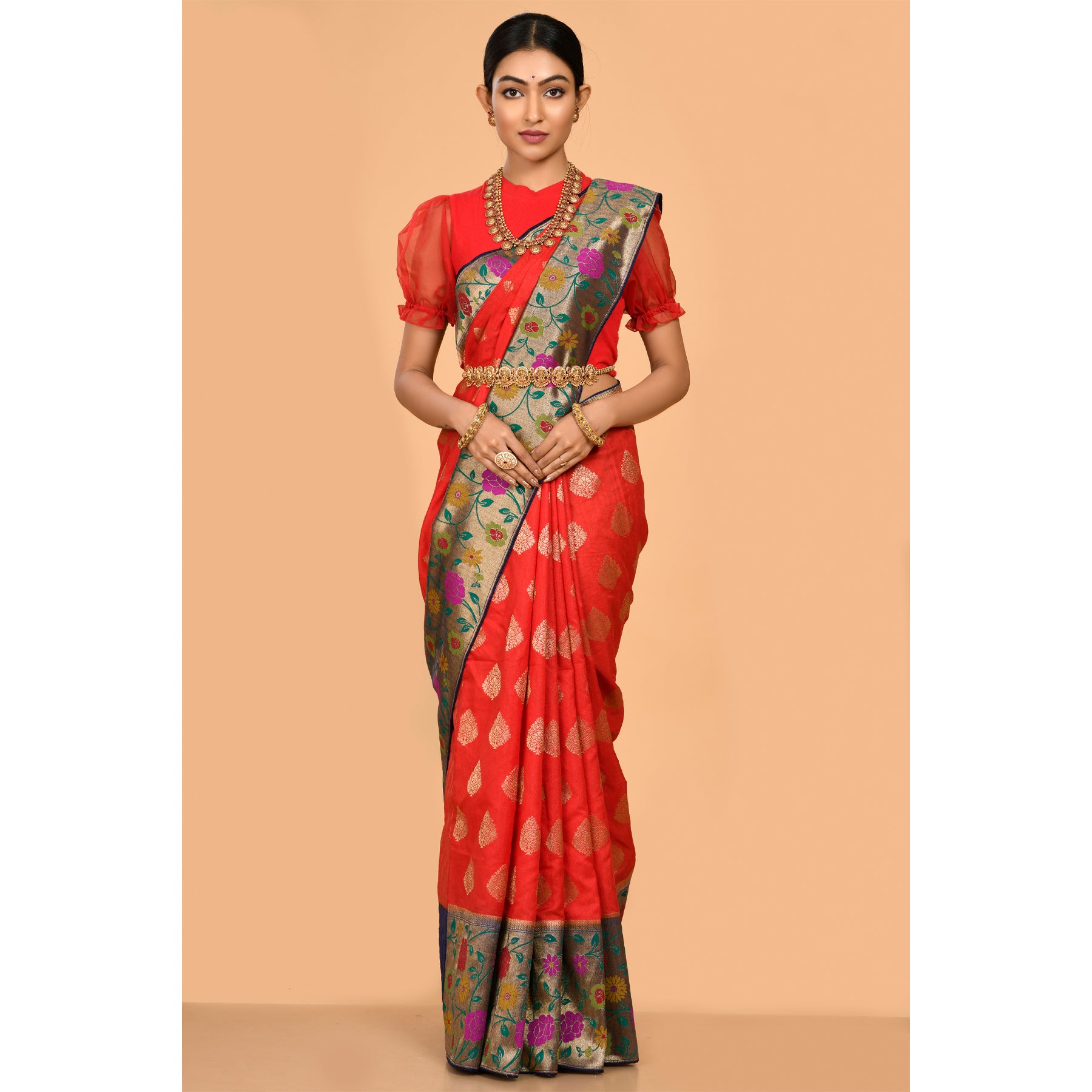 Red Banarasi Powerloom Silk Saree Saree