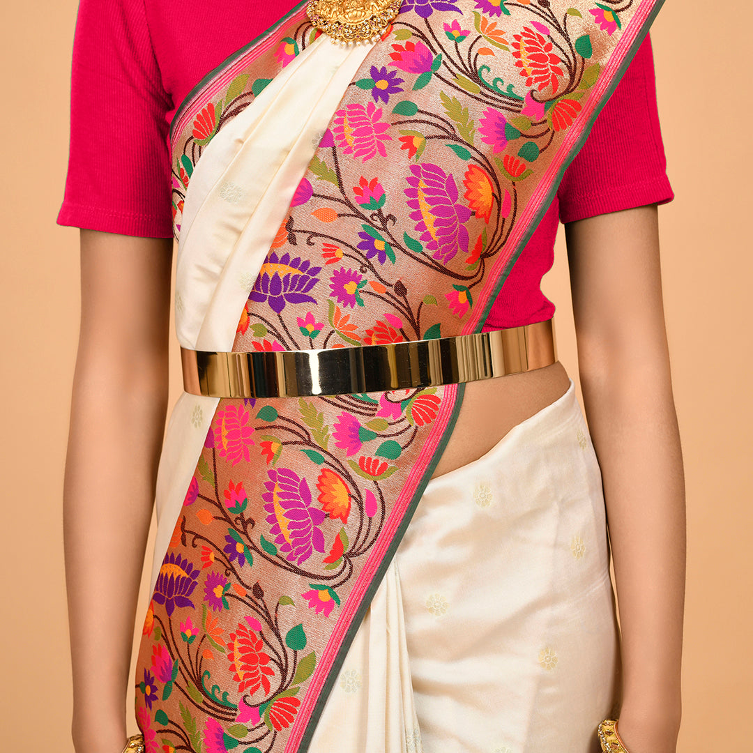 Trendy Cream Paithani Saree Saree