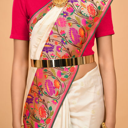 Trendy Cream Paithani Saree Saree