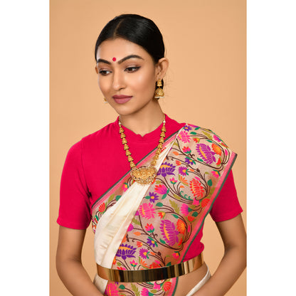 Trendy Cream Paithani Saree Saree