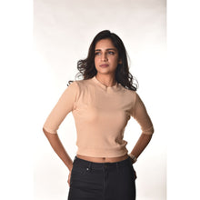 Load image into Gallery viewer, Hosiery Blouses - Elbow Sleeves - Tan - Blouse featured