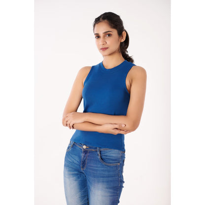 Sleeveless Hosiery Blouses - Azure Blue - Blouse featured