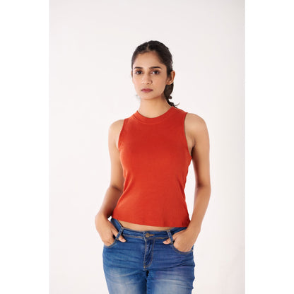 Sleeveless Hosiery Blouses - Brick Red - Blouse featured